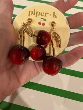 Piper Gold-Tone Gradient Red Cherry Drop Earrings